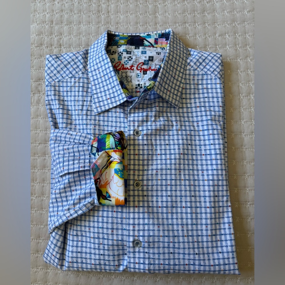 Robert Graham Shirt Men 2XL Blue Long Sleeve Button Up Gingham‎